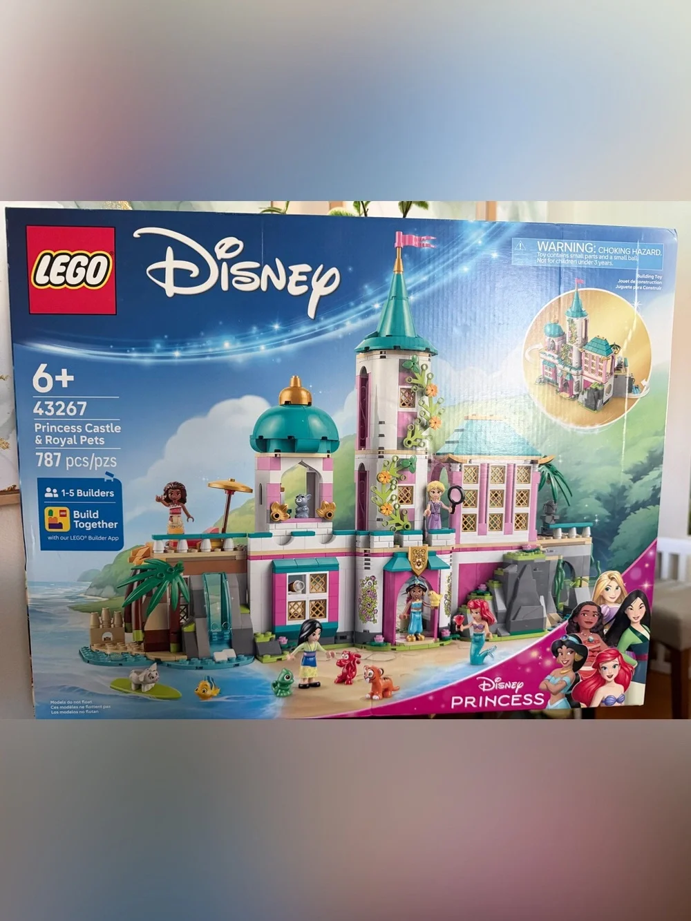 Disney LEGO 43267 Princess Castle Playset in Pink, Teal & White with Gold Accent